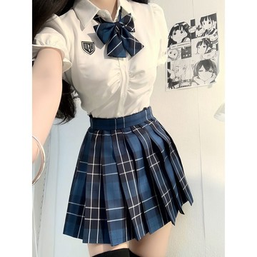 【砂糖夢境】辣妹小個子女裝修身純欲襯衫夏季格子百褶半身裙jk裙子