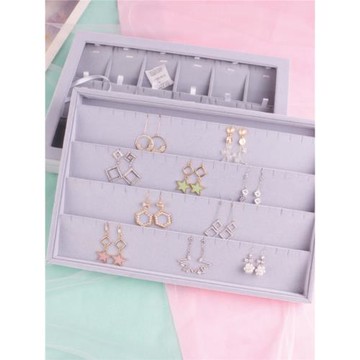 恒晶密灰絨大號首飾盒裝戒指項鏈耳環手鏈吊墜首飾托盤品質收納盒