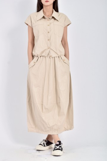 (M) moma鬆緊腰皮質無線杏色套裝