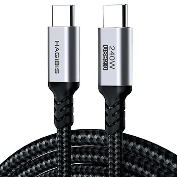 HAGiBiS 海備思 Type-C-Type-C 240W快充線 UC2  1m  銀黑色  1條