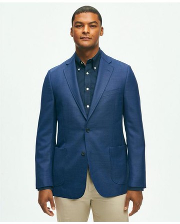 Brooks Brothers Men's Classic Fit Wool Hopsack Patch Pocket Sport Coat | Blue | Size 42 Regular