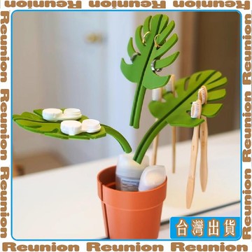 🏠臺灣出貨🏠Reunion✔鏡像龜背竹仿真植物浴室收納盒/牙刷牙膏架/家居擺件 -
