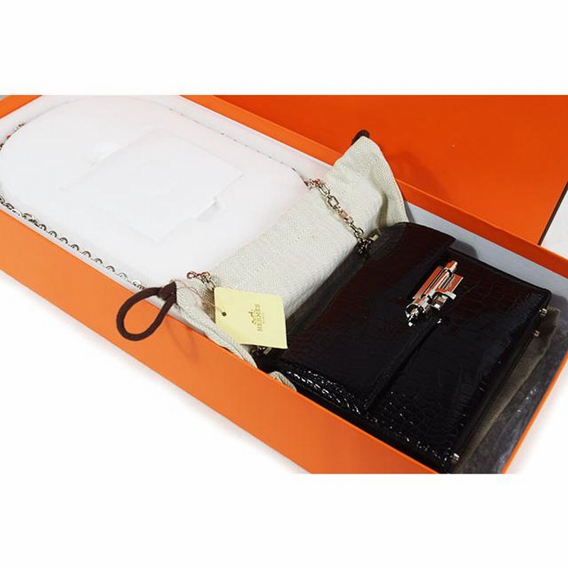 エルメス ヴェルー チェーンミニ 黒 クロコダイル S金具 A刻印