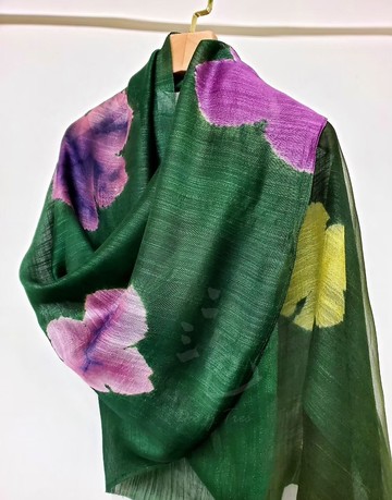 綠田裡的花兒-植物染圍巾 披肩