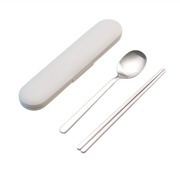 NineWare 不鏽鋼環保餐具組 韓國製造18-10  湯匙+筷子+收納盒  象牙白色  1組