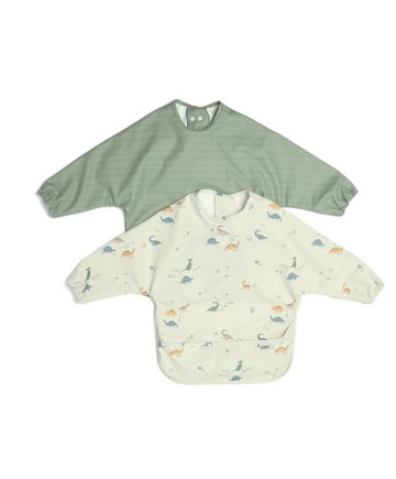 恐龍線條-長袖防水圍兜(2入)