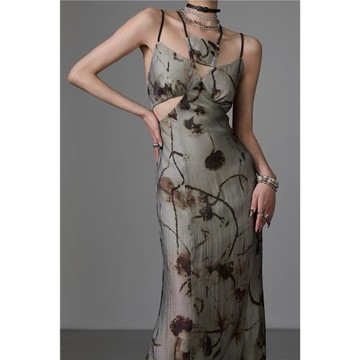 無以幻象 x 陳太太CHENTAITAI   印花吊帶連衣裙