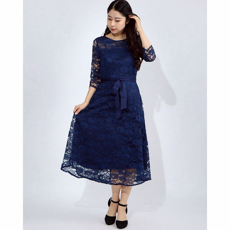 プールヴー Pourvous クラシカルレース ロングスカート 結婚式ワンピース 同窓会 成人式 セレモニー大きいサイズ対応フォーマルパーティードレス ネイビー 通販 Lineポイント最大2 0 Get Lineショッピング