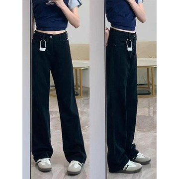S-5XL 大尺碼長褲女 春秋牛仔褲 巨顯瘦褲子女款2026新款寬松窄版黑色直筒褲