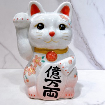 【櫻舞富運】日本清水燒招財貓 | 花結晶 桃白 億万両 体花 特大
