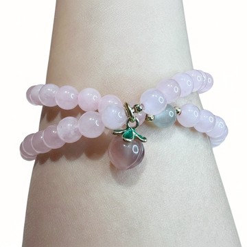 天然粉水晶兩圈串珠手鍊  6mm