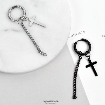 男生耳環 韓系鍊條十字鋼耳針【ND737】