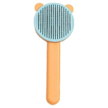 摩達客寵物 雙色可愛動物耳造型按壓式美容圓珠針梳 貓狗適用  1個  熊熊橘藍款