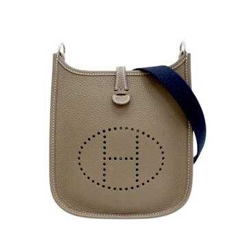 【二手名牌BRAND OFF】HERMES 愛馬仕 大象灰 TC皮革 Mini Evelyne 肩背包 K刻