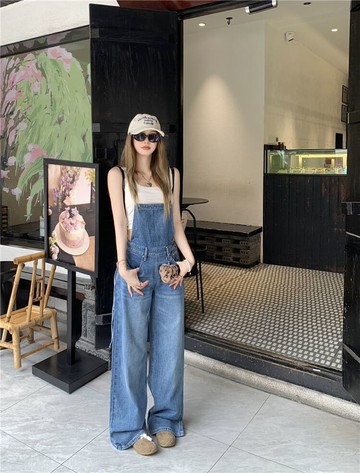 【missy shop】馬德里假期牛仔吊帶褲-87427