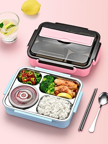 不銹鋼保溫飯盒 便當盒 小學生兒童食堂分格分隔上班族餐盒套裝【不二雜貨】
