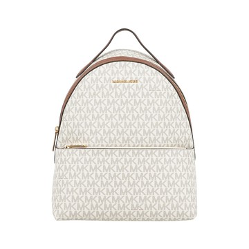 Michael Kors Sheila 滿版標誌塗層帆布拉鍊口袋中型後背包(香草白)