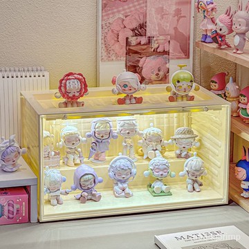 🌈公仔收納盒 盲盒收納 模型展示盒 展示櫃 盲盒展示架  帶燈盲盒收納盒大號透明手辦展示櫃集裝箱桌麵泡泡瑪特場景屋造景