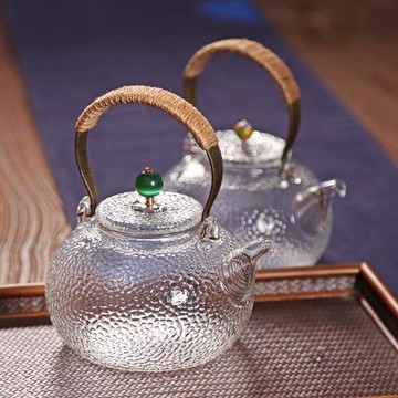 錘目紋提梁壺 日本加厚耐高溫玻璃茶壺大小號 透明功夫茶具泡茶器