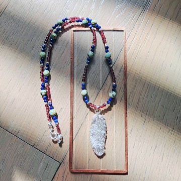 【曲水辰手作】純銀羽毛吊墜與綠松石項鍊