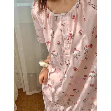 HelloKitty睡裙粉色夏季女2025新款可愛卡通套頭短袖甜美睡衣學生