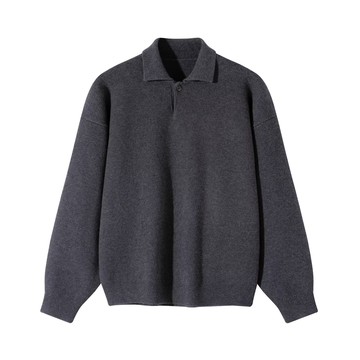 秋冬季翻領毛衣男寬松百搭保暖針織衫韓系潮流套頭打底線衣杏色鑫弘-衣錦男裝