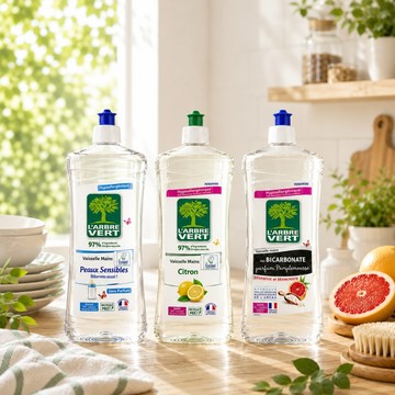 法國 L'Arbre Vert 綠活維 濃縮洗碗精 750ML 2入組 - 葡萄柚香(添加小蘇打配方)-清新黃檸