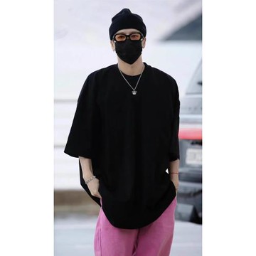 王嘉爾同款夏季款黑色寬松休閑歐美簡約短袖男女t恤上衣潮流純色