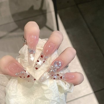 臺灣熱賣💖99免運💖新款顯白法式愛心玻璃珠貓眼美甲穿戴甲ins封網紅同款手工穿戴甲