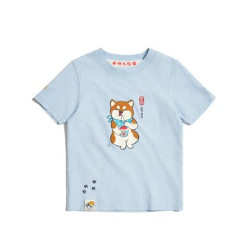 江戶勝 日系 童裝 勝太郎系列 勝太郎吃冰短袖T恤(淺藍色) #上衣