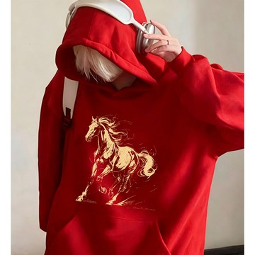 2026新年衣服🔥馬年上衣 紅色上衣 紅色連帽衛衣 大尺碼衛衣 新年衛衣 新年戰袍 青少年加絨外套 拜年服 發財大學T
