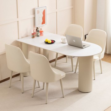 免運 開發票 餐桌小戶型家用法式奶油風半圓島臺書桌一體橢圓網紅洽談桌椅組合 快速出貨