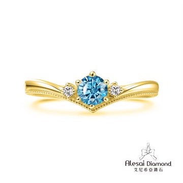 Alesai 艾尼希亞鑽石 藍色鑽石 30分 14K黃 鑽戒 培育鑽石 (3EX 車工 藍鑽 FANCY VIVID BLUE)