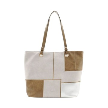 FIRANO-多彩幾何宮格拚色肩背托特包(卡其褐x灰銀)