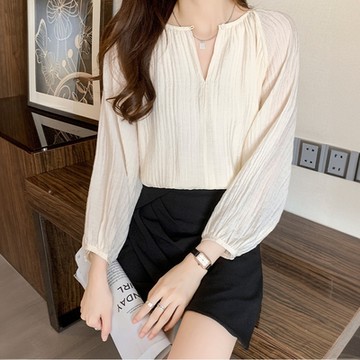 【LANNI 藍尼】現+預 別緻泡泡紗褶上衣(寬袖/韓系/長袖)