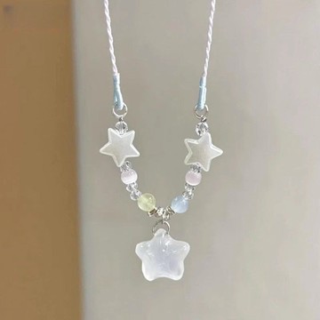 【臺灣出貨】「月光美人」荔枝凍星星吊墜手工編織項鍊小眾精緻高顏值鎖骨鍊女