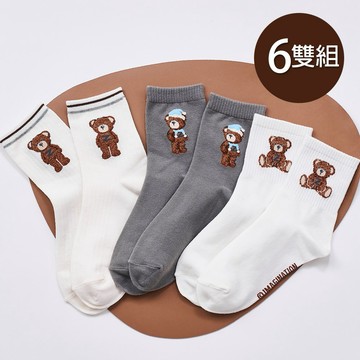 【ONEDER】泰迪樂園中統襪 熊熊長襪 女襪 泰迪小熊襪 TD-A301 26cm-6雙組