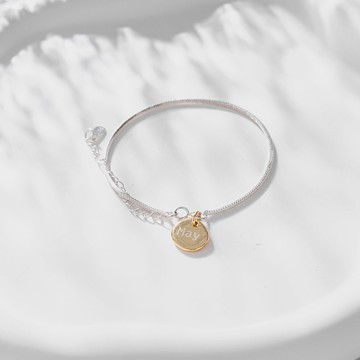 【客製化刻字】蛇骨鍊不規則圓牌手鍊 金銀 禮物 日期 紀念