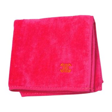 CELINE 經典刺繡圖騰品牌LOGO小方巾(桃紅/橘系/26CM)