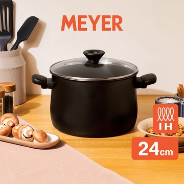 【MEYER 美亞】24CM 湯鍋 全黑陽極陶瓷不沾鍋 深湯鍋 7.6L - 鎧甲系列