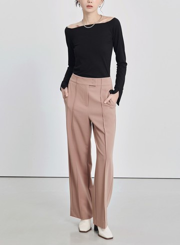 方領坑條合身針織上衣