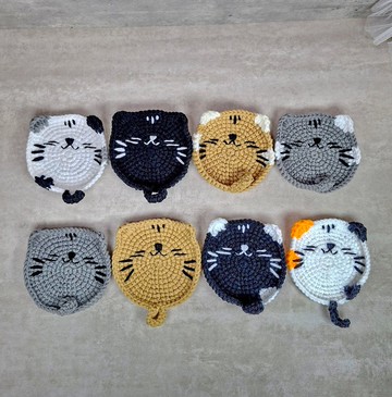 杯墊 貓咪杯墊 鉤織杯墊 情人節禮物 情侶杯墊 生日禮物