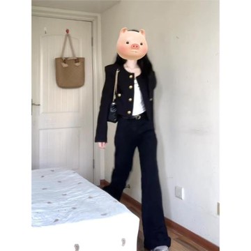 韓系高級感黑色小香風外套女秋季小個子寬松顯瘦氣質短款開衫上衣