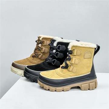 冰熊2024冬季新款女士保暖wf防水防滑皮面時尚戶外加絨厚底雪地靴