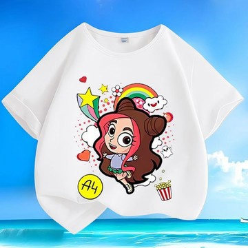 兒童冰絲短袖上衣2026純棉女寶寶衣服童裝新款彩虹美女百搭兒童純棉圓領短袖上衣t