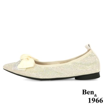 Ben&1966高級絨布尖頭流行舒適包鞋-米白(206042)