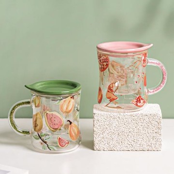 西比爾水果玻璃杯帶蓋耐高溫家用茶杯帶茶隔茶水分離花茶杯高顏值