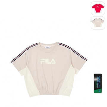 【FILA】KIDS 女童款 吸濕排汗 短袖圓領T恤-卡其 5TEZ-4421-KK