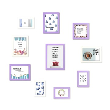 iINDOORS 英倫家居 北歐簡約實木相框10件組  粉紫 + 白色  1組  A4 + 6 x 8吋 + 6 x 6吋 + 4 x 6吋