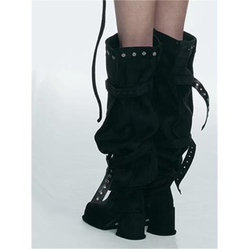 2026年新款韓版時髦大筒圍皮帶扣粗跟高跟過膝長靴可堆堆時裝靴女